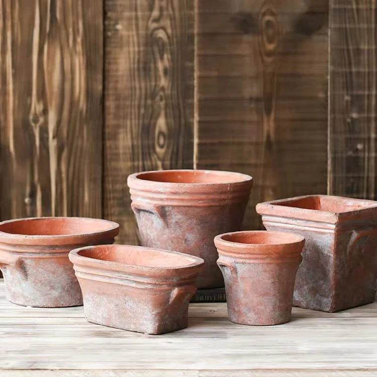 

Pastoral decorative rough customized shape oval square flower pot planters wholesale terracotta pots for plants, As picture