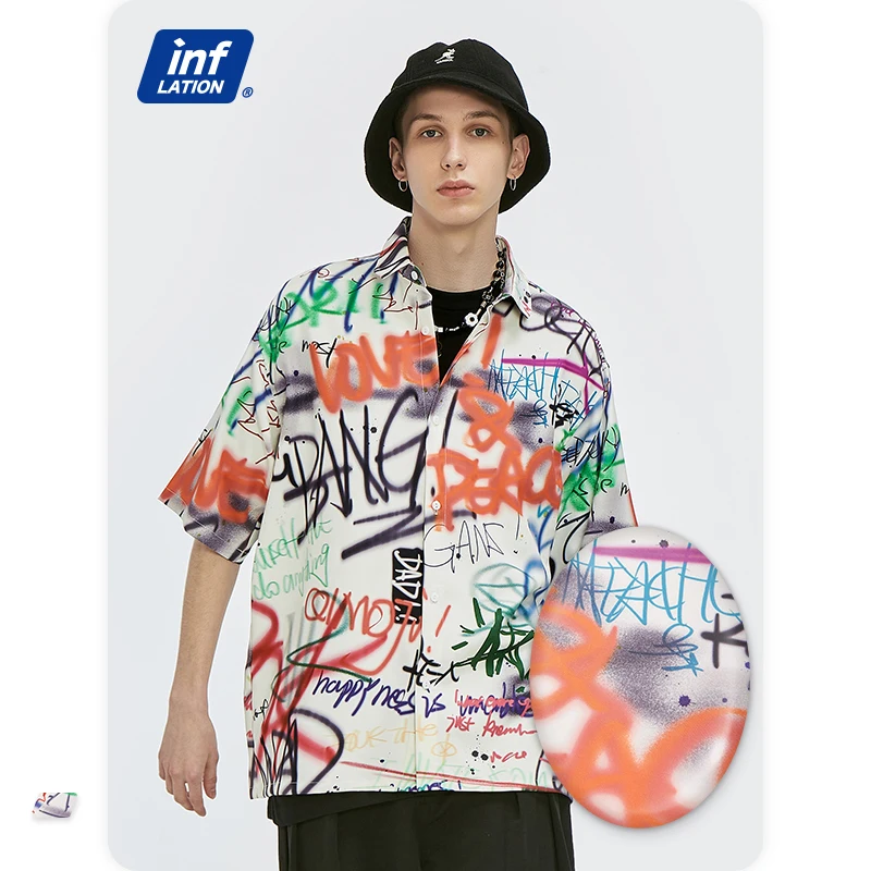 

INF Low MOQ Casual Men's Shirt 2021 Summer Hip Hop Fashion Clothing Letter Full Digital Printing Shirt, As shown picture
