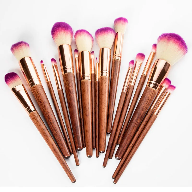 

New arriving beauty cosmetics Luxury high quality Wood color Fiber hair 17 pcs professional face makeup brush set with bag