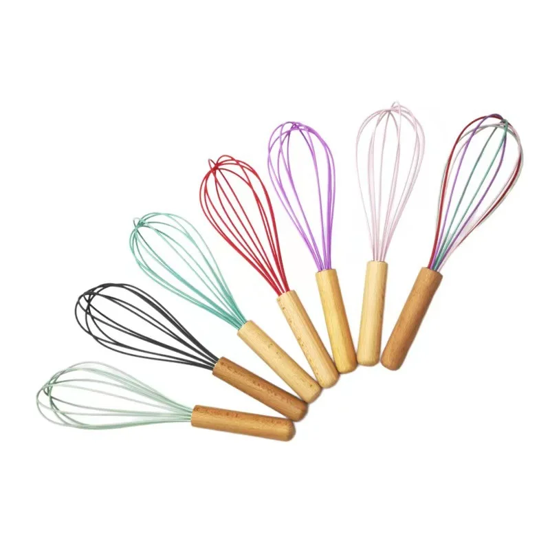 

3 Sizes Cooking Baking Mixer Manual Control Kitchen Silicone Egg Beater Wood Egg Cream Butter Whisk