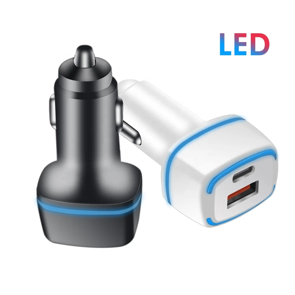 

Car charger usb c 2 Ports Quick Charging Usb And Type C Car Charger with gift box package, White/black