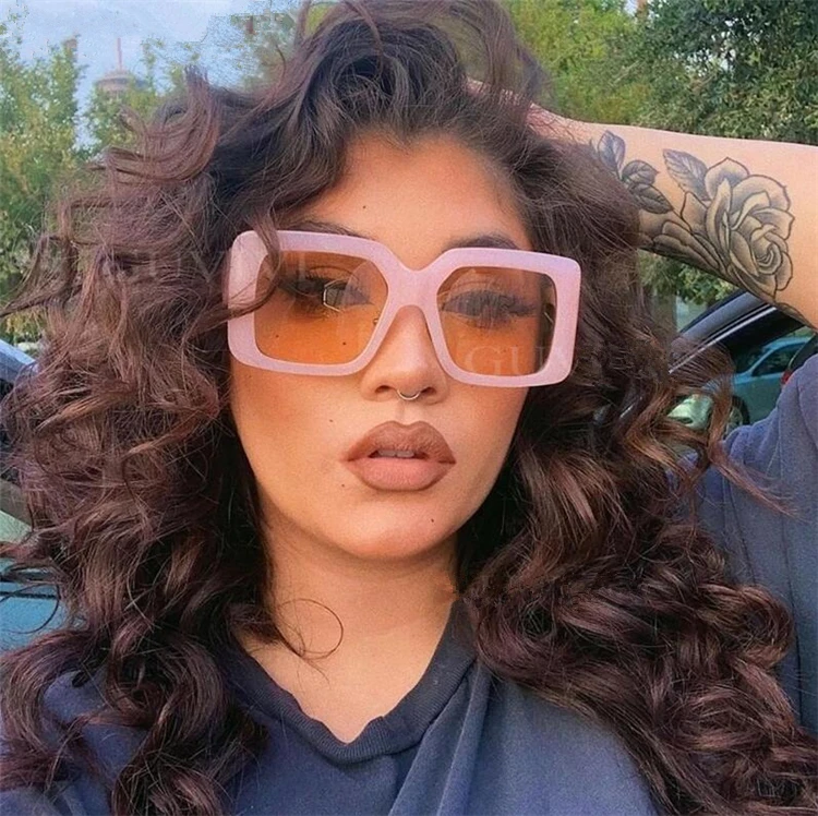 

Fashion Retro Square Shades Luxury Designers Oversized Pink Sunglasses 2021 Sun Glasses For Women, Custom colors