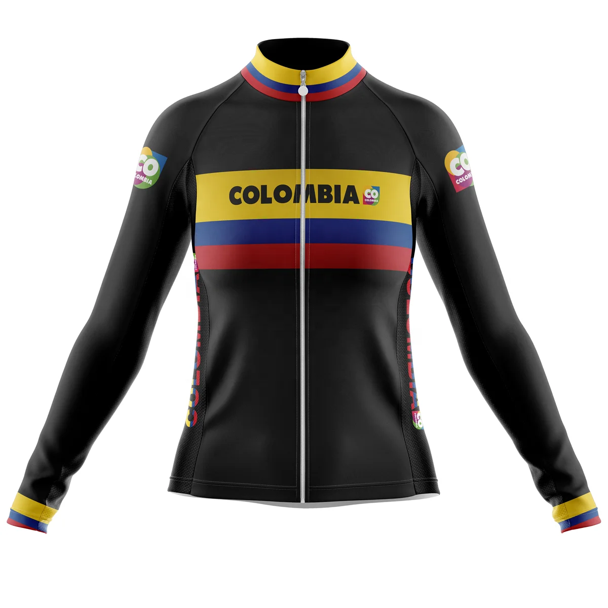 

HIRBGOD TYZ529-03 Colombia Flag Cycle Jersey Women Long Sleeve Bike Jersey Comfortable Cycling Jersey Plus Size Cycling Wear, Black