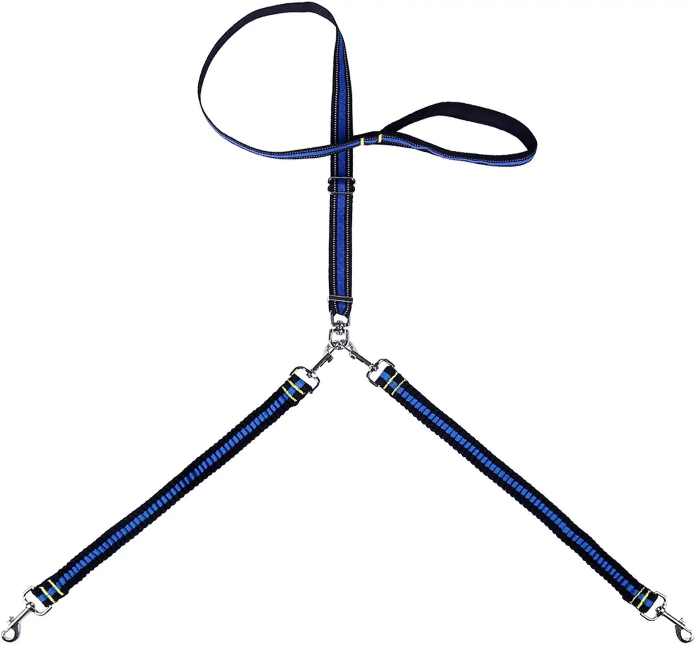 Reflective Nylon Dual-use Bungee Walking Training Leash with Soft Padded Handle for Two Medium Large Dogs