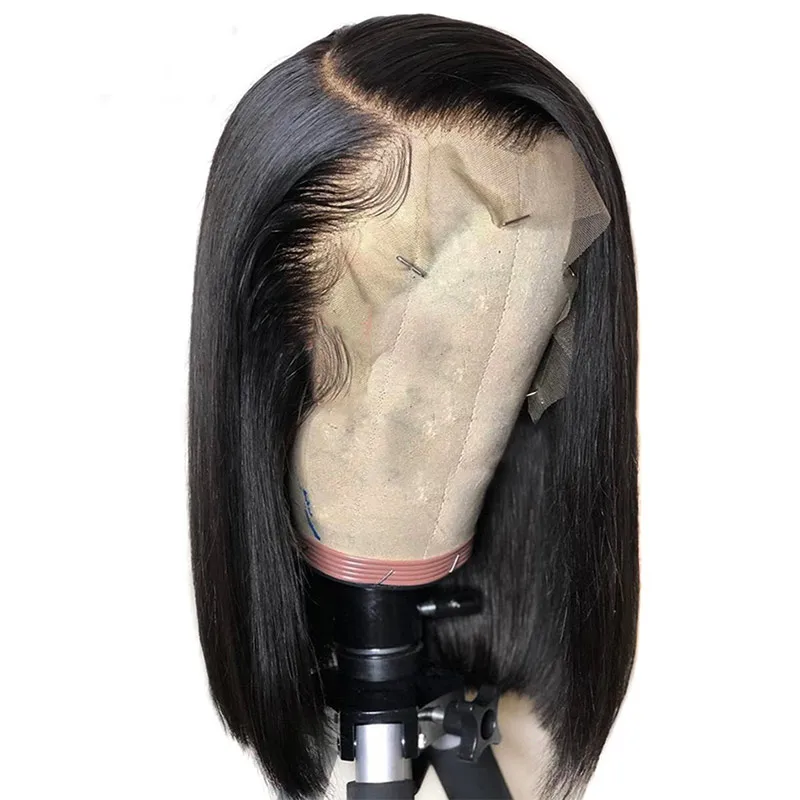 

13x4 Short Bob Wig Brazilian Virgin Natural Human Hair Lace Front Glasses Straight Bob Lace Wig For African American Black Women