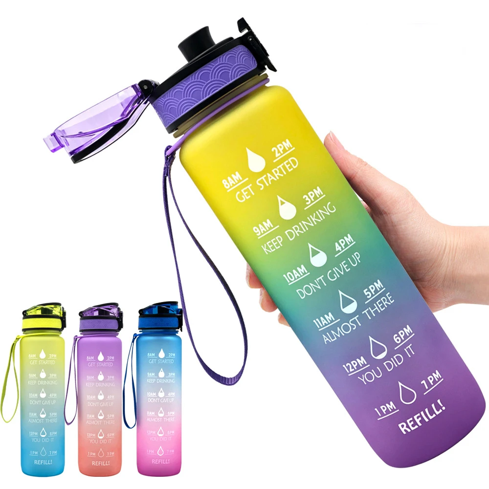 

Seaygift 32oz leakproof bpa free 1 litre motivational fitness sports tritan plastic drinking water bottle with time marker, Red/black/white/green/purple/yellow