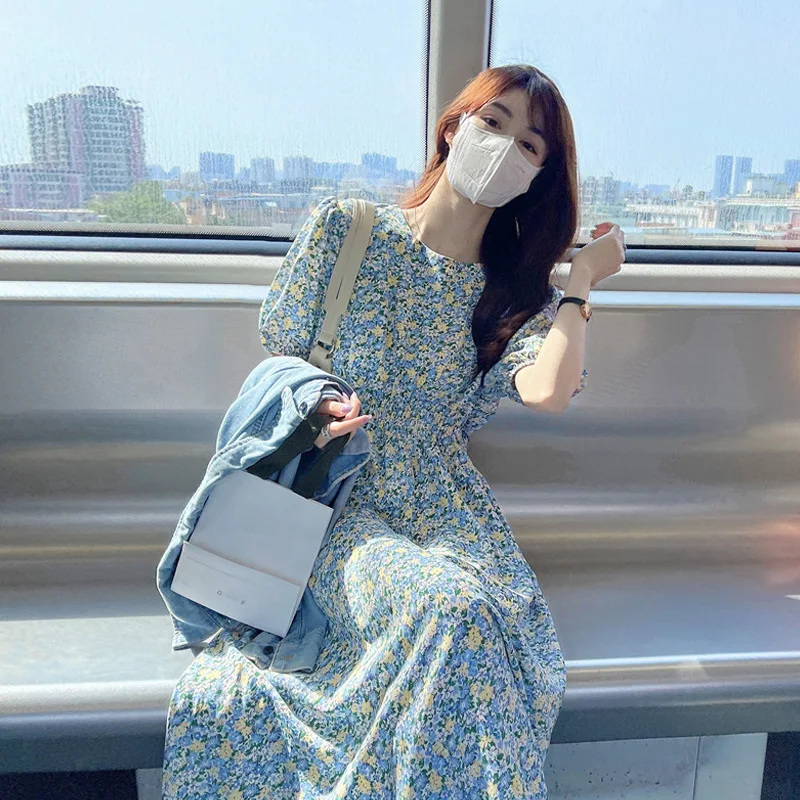 

Custom small pure fresh bubble sleeves floral dress female summer 2021 new French first love gentle ethos long skirt, Customized avaiable