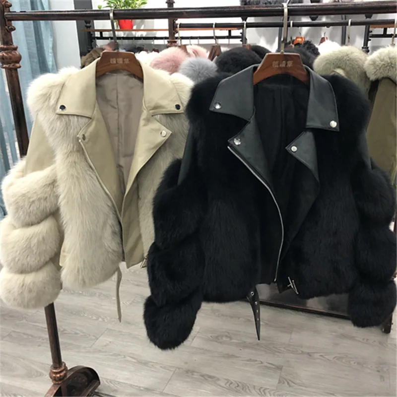 

Y8030 fake fox fur rope winter jackets women coats leather fur jacket, Picture showns