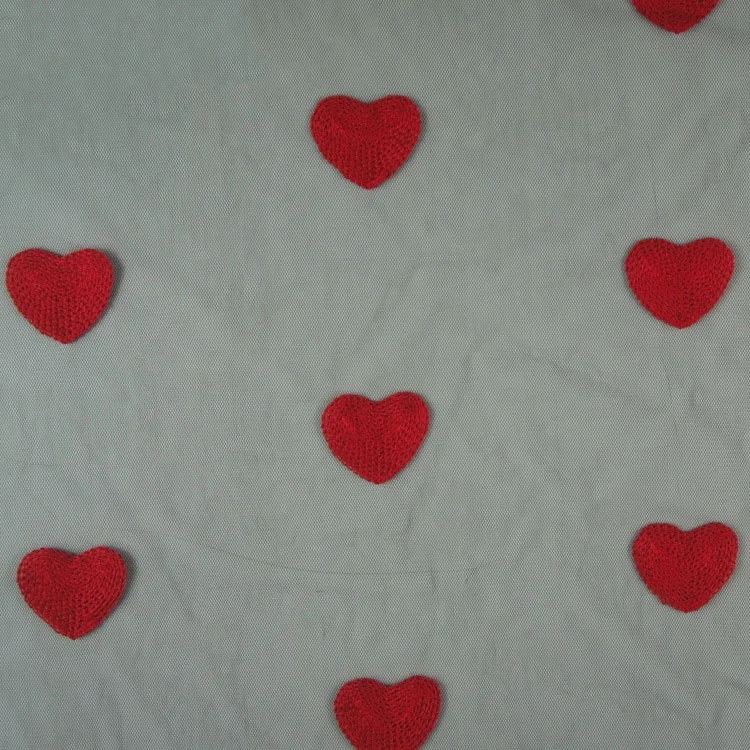 

2021 New Design Best Seller Love Heart Red Lace Embroidery Tulle Fabric