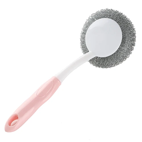 

Home Kitchen Stainless Steel Pot & Pan Scrubber Brush Cleaning Steel Wire Dish Scourer Like Brillo With Handle