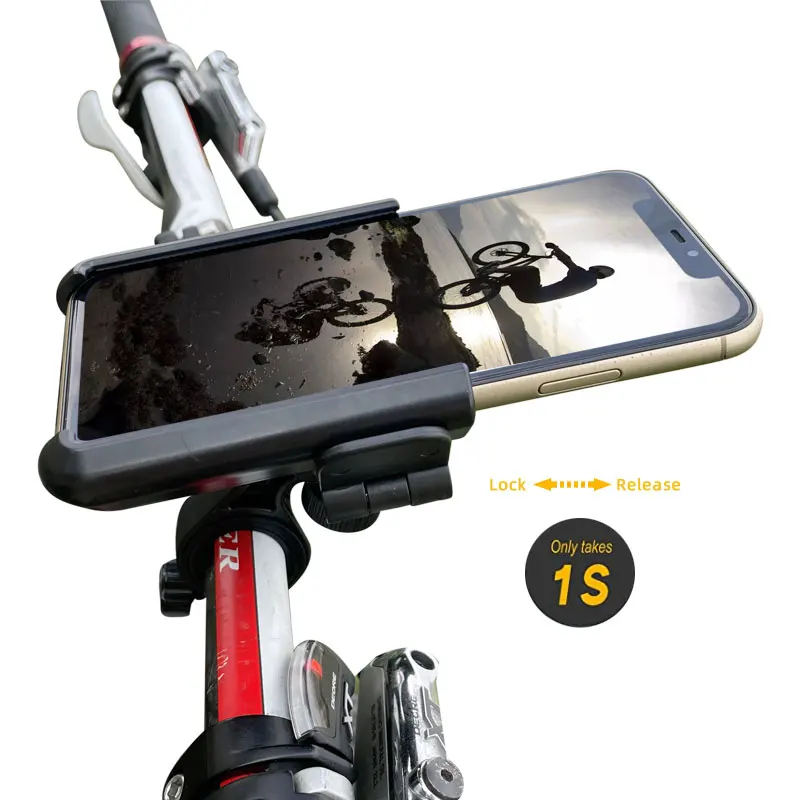 

OEM ODM 360 degree Cell Phone stand mobile phone clip mount smart bike phone holder for bicycle motorcycle, Black