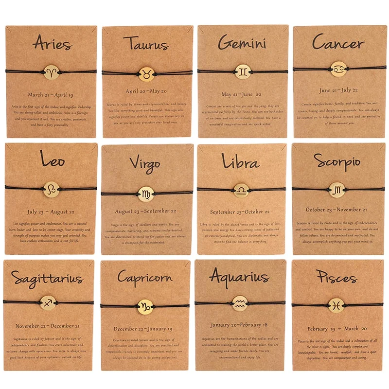 

Custom Logo Stainless Steel Horoscope Bracelet The Zodiac Jewelry Make A Wish Knotted Bracelet With Message Card