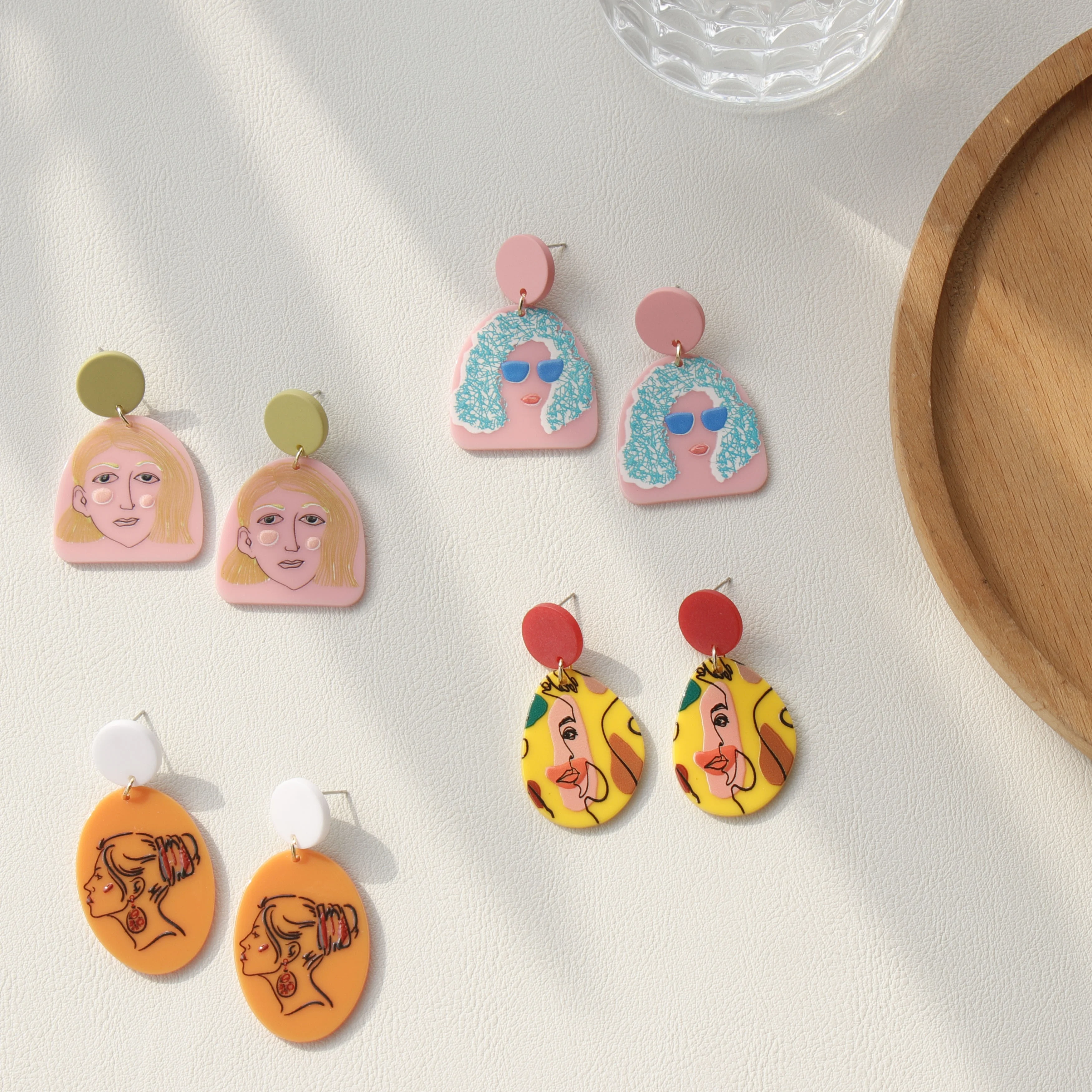 

JUHU summer earrings bohemian colorful Jewelry Acrylic Earring Clay Women face Cute Resin Romantic For Girl Trendy Earring