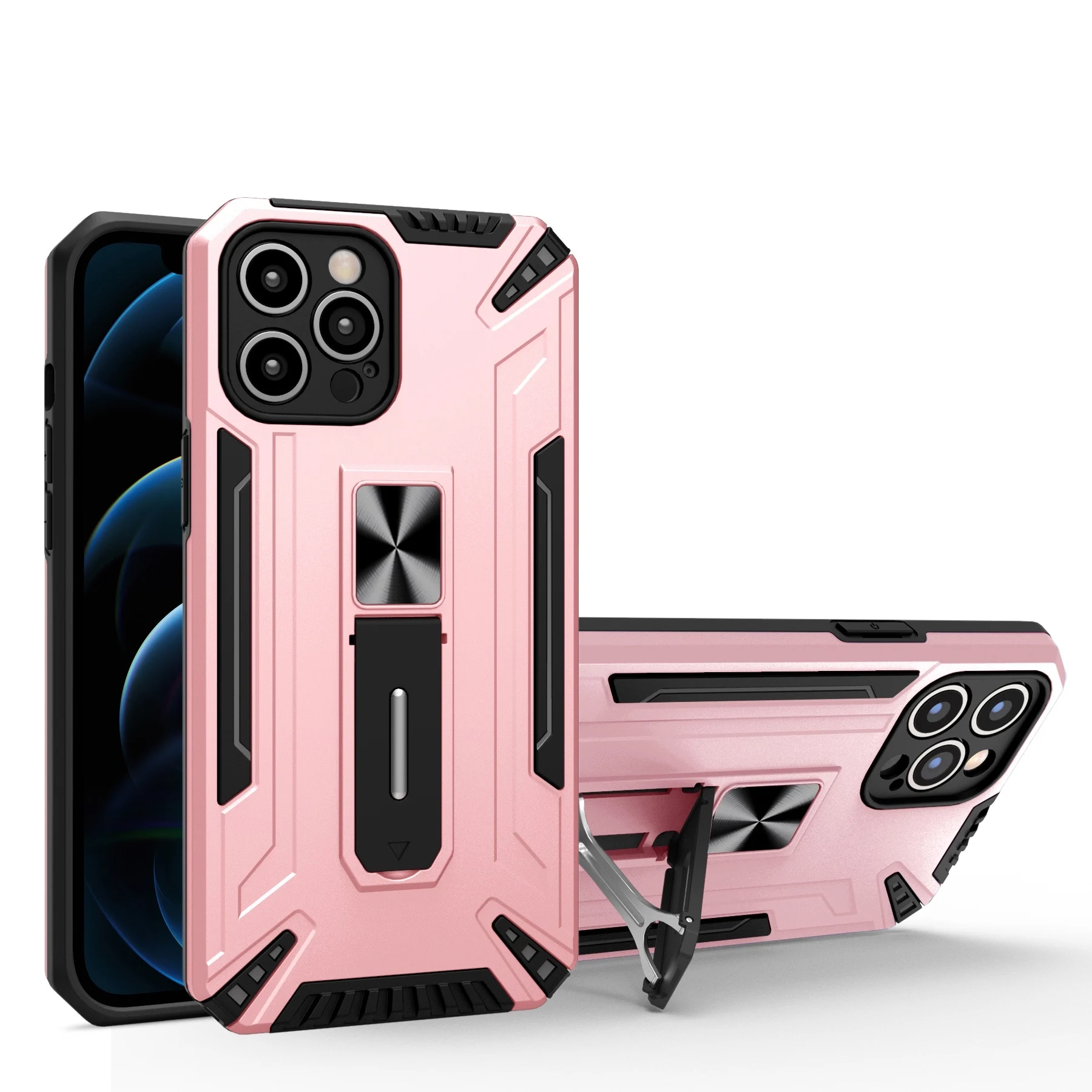 

Case For OPPO A15 Shockproof Multifunction Car Magnet Built-in Kickstand 2-in-1 Mobile Phone Accessories Case, 10 colors