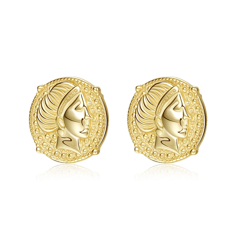 

Religious Belief Jewelry 925 Sterling Silver Christian Virgin Mary Light Luxury Retro Coin Head Stud Earrings