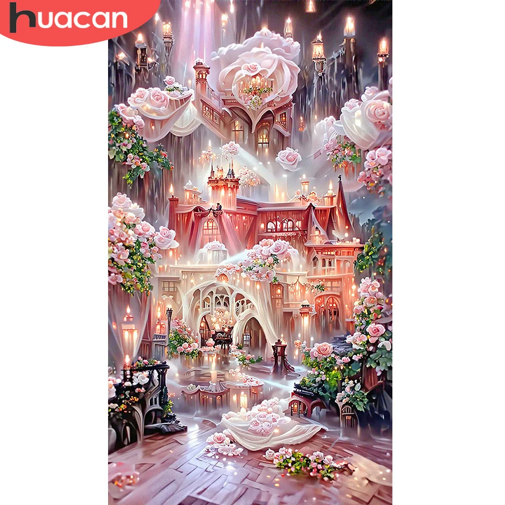 

HUACAN 5D DIY Diamond Painting Art Kits House Full Drill Embroidery Flower Wholesale Mosaic Landscape Wall Decor For Kids