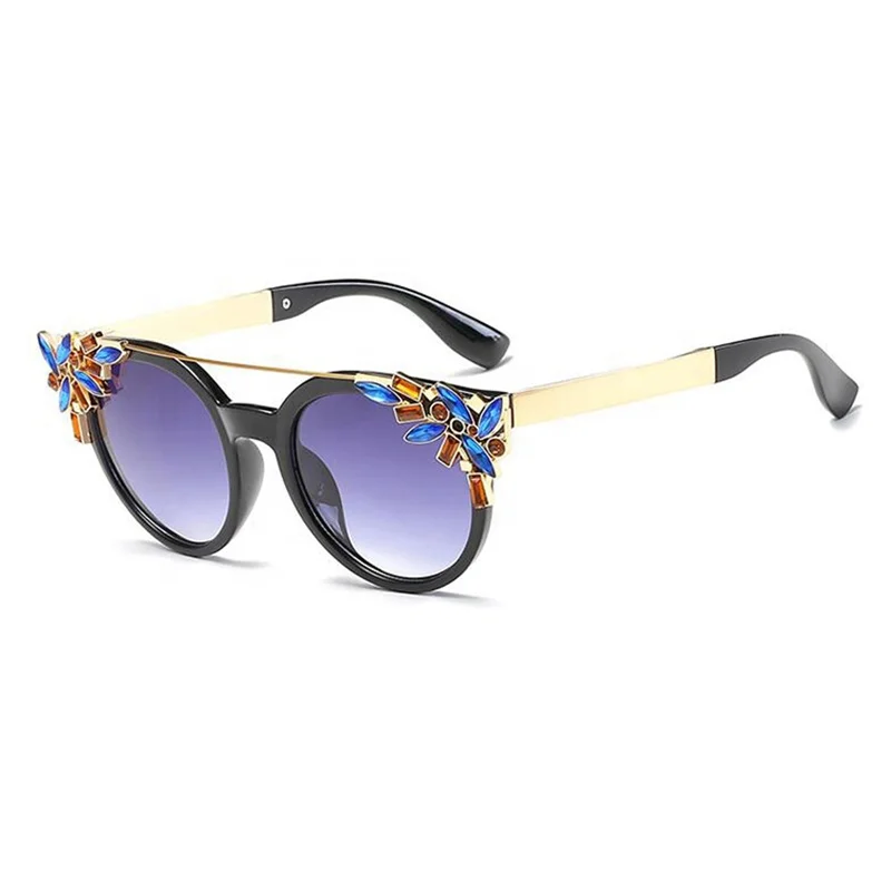 

Trendy Flower Decorative Sun Glasses Fashion Round Frame Sunglasses, 5 colors