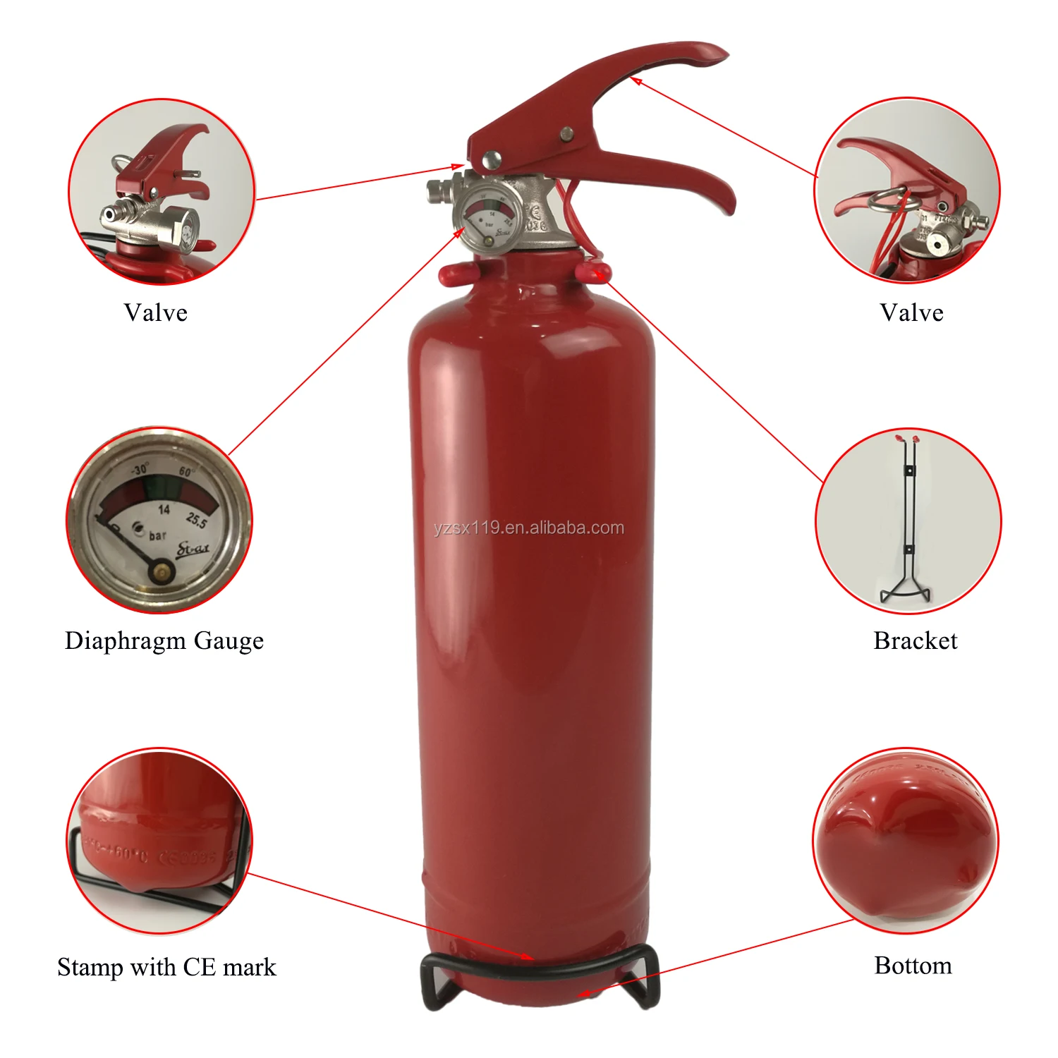 

portable dry powder fire extinguisher, Red