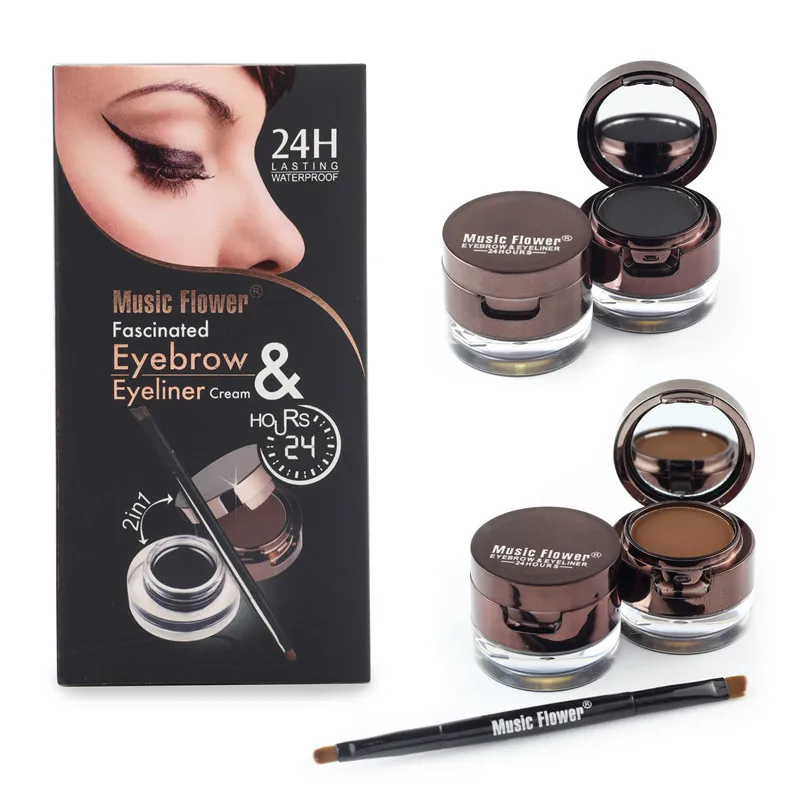 

Music Flower 2 in 1 Smooth Gel Eyeliner +Eyebrow Powder Palette Black Brown Makeup Waterproof Long Lasting Natural Eyes Cosmetic