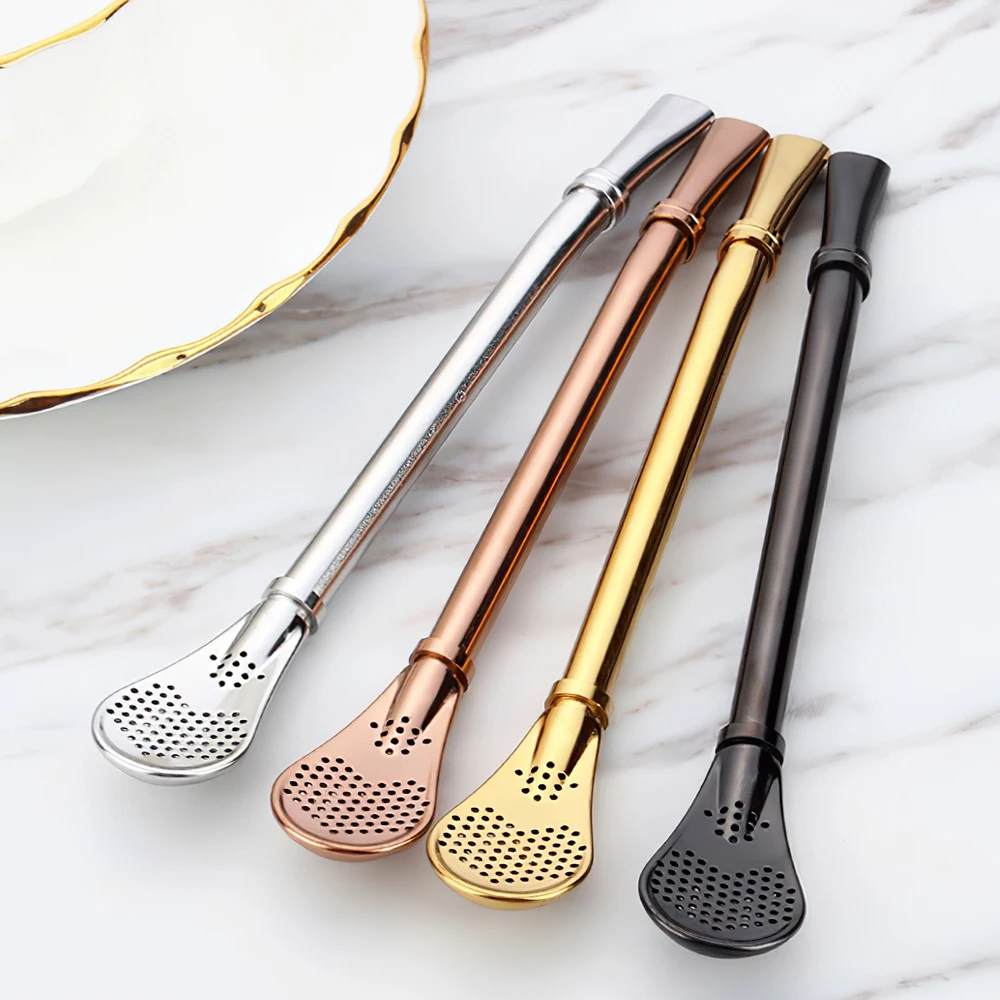 

Bar beverage accessories straws spoon drinking reusable stainless steel straw