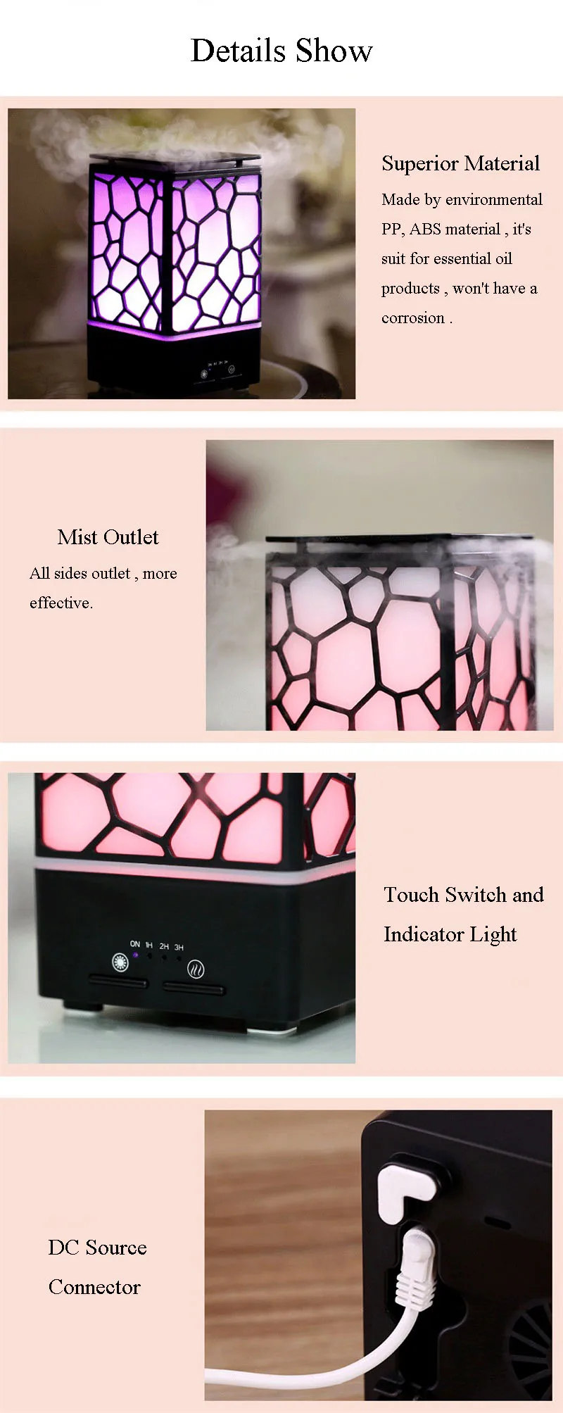 Colorful Comfortable Romantic Water Cube Oil Aroma Diffuser Humidifier Atmosphere Night Lamp for Home