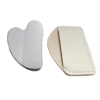 2024High Quality Mini Stainless Steel Heart-Shaped Cosmetic Spatula Cheap Liquid Foundation Scraper With Leather Case Home Use