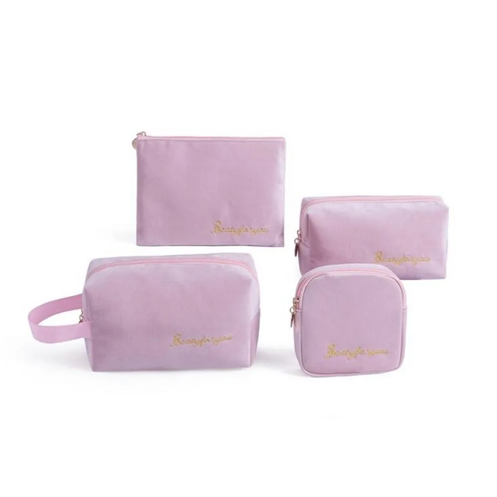 

Velvet Cosmetic Bag 4 In 1 Pouch Makeup Case Set Storage Bag Pads Toiletry Package Travel Organizer Bag Clutch Handbags