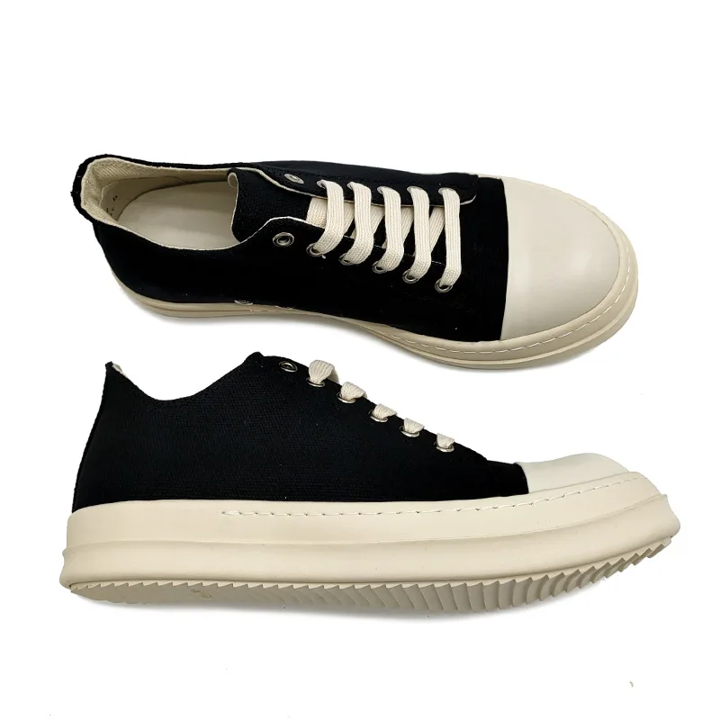 

Rick Original Men Rric Owens Student Low-top Platform Shoes Canvas Shoes Black and White Sneakers Cloth Shoes