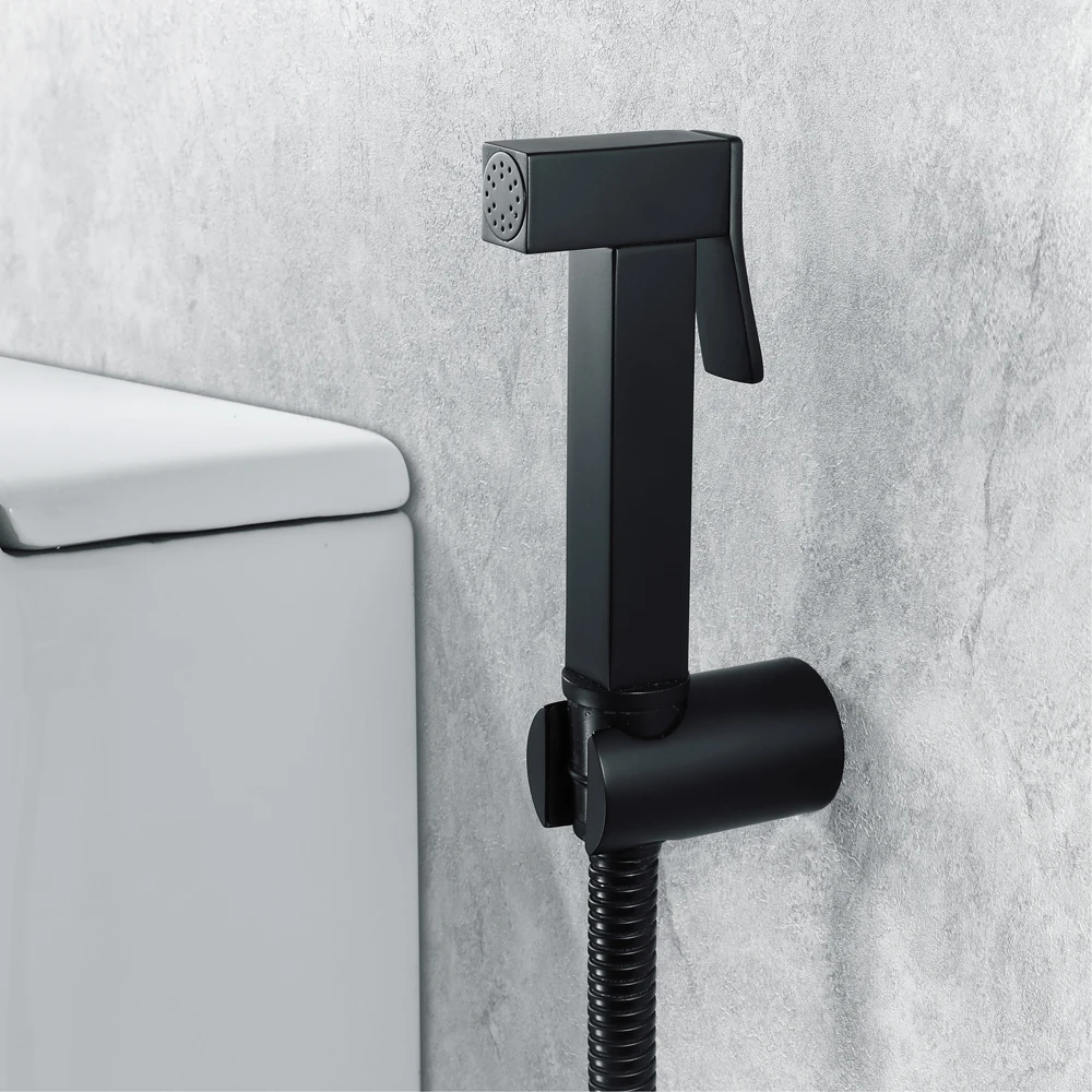 Brass Square Bidet Toilet Bidet Sprayer Kit T-valve Black Handheld Bidet Set