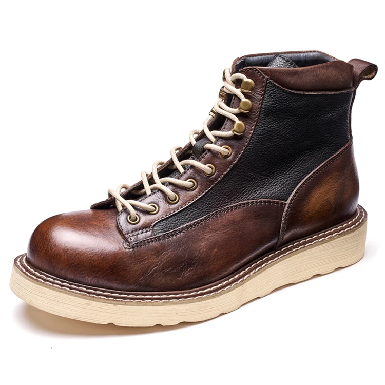 

Factory supplier new products cheap customized wear-resistant leather + rubber men's boots, Brown