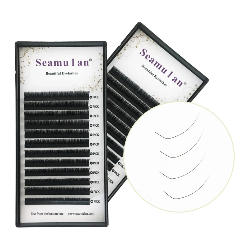 

individual eyelash extension single Korea silk flat eyelashes custom box, Black