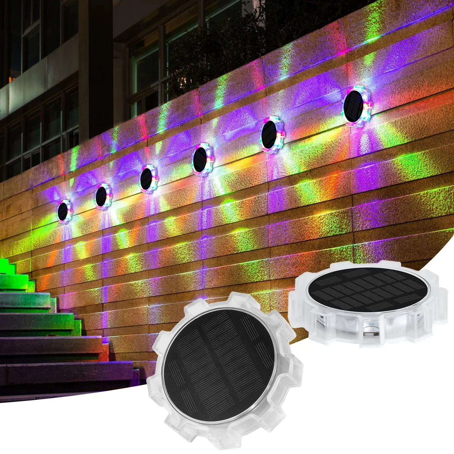 Solar Ground Lights RGB Wall Lamp Garden Outdoor Waterproof LED Solar Disk Lights Decorative 4 Mode for Lawn Patio Pathway Yard