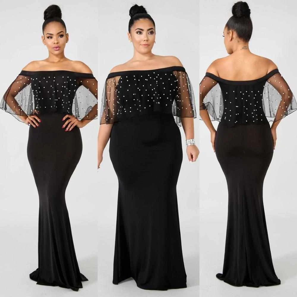 

New Arrival Sexy Party Elegant Plus Size Sequin Mesh Mermaid Dress Evening Dresses