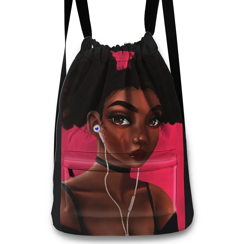 

2022 New Vintage Polyester Black Africa Storage Makeup Cosmetic Customize Logo Style for Unisex Girl Drawstring Backpack Bag