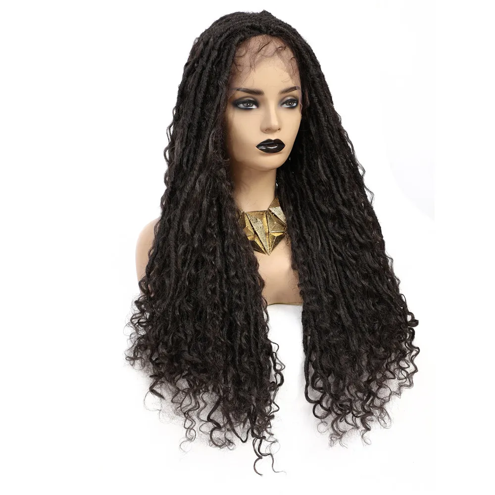 

High temperature Faux Locs Synthetic Wigs Straight Ombre Brown Colored Crochet Braids Wig Soft Dreadlock Curly Hairstyle