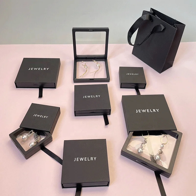 

Clear PE Film Suspension Packaging Box Storage Necklace Bracelet Ring Luxury Customized Paper Drawer Box Floating Jewelry Box
