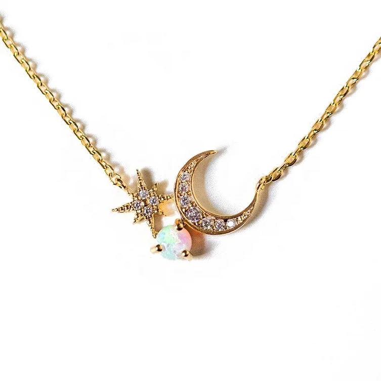 

Trendy 18k gold plated 925 sterling silver star moon opal stone jewelry natural