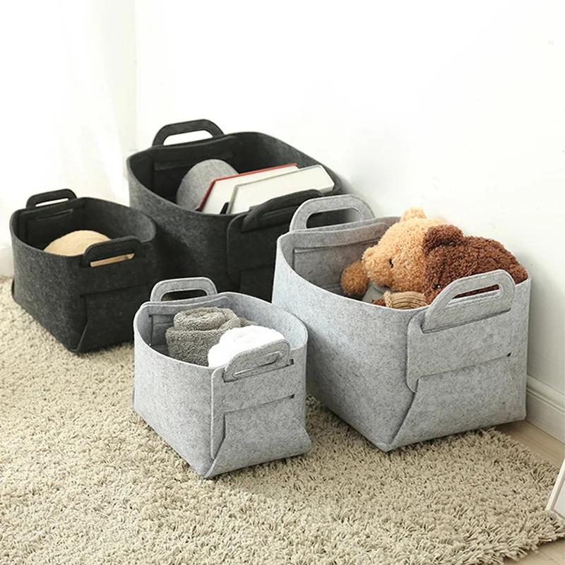 

Household large foldable felt gift storage basket organizer collapsible laundry basket Stationery storage basket with handle