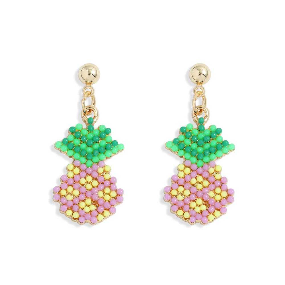 

2021 Wholesale Fashion Creative Cute Fruit Earrings Alloy Inlaid Rice Beads Pineapple Earrings For Women, Like picture
