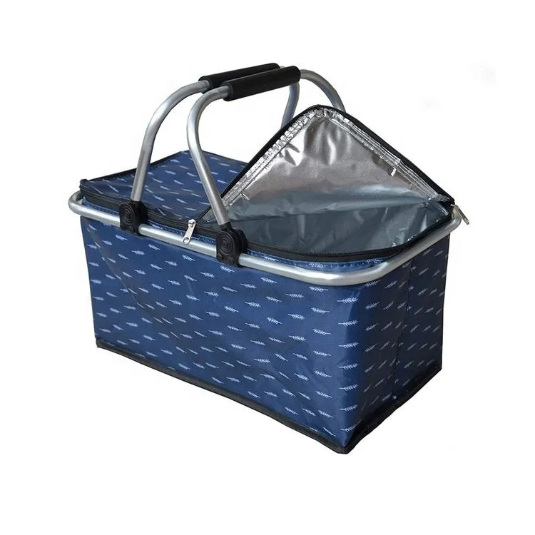 

Thick Aluminium Foil Insulation Bag Custom Logo Pearl Cotton Insert Insulated Shopping Cooler Bags With Handle, Blue