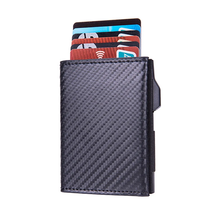 

Men Carbon Fiber Pop Up Minimalist Wallet Aluminum Alloy Metal Rfid Blocking Card Case Credit Card Anti Theft Slim Card Holder