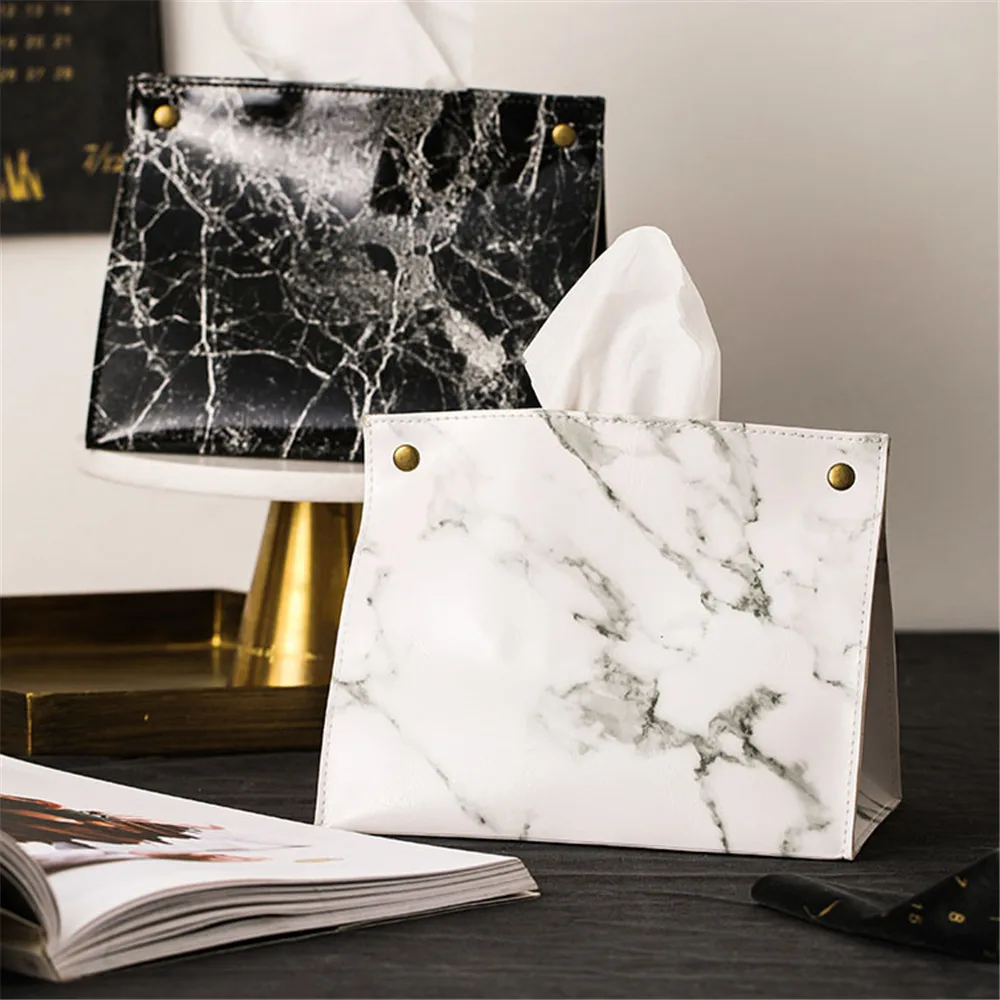 

Hot selling logo durable car hotel home office empty soft napkin holder marbling pu leather tissue box, Chosen