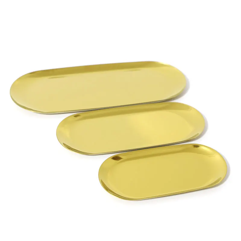 

Manufacturer Wholesale Stainless Steel Brass Oval Fruit Candy Storage Plate Decorative Storage Metal Trays