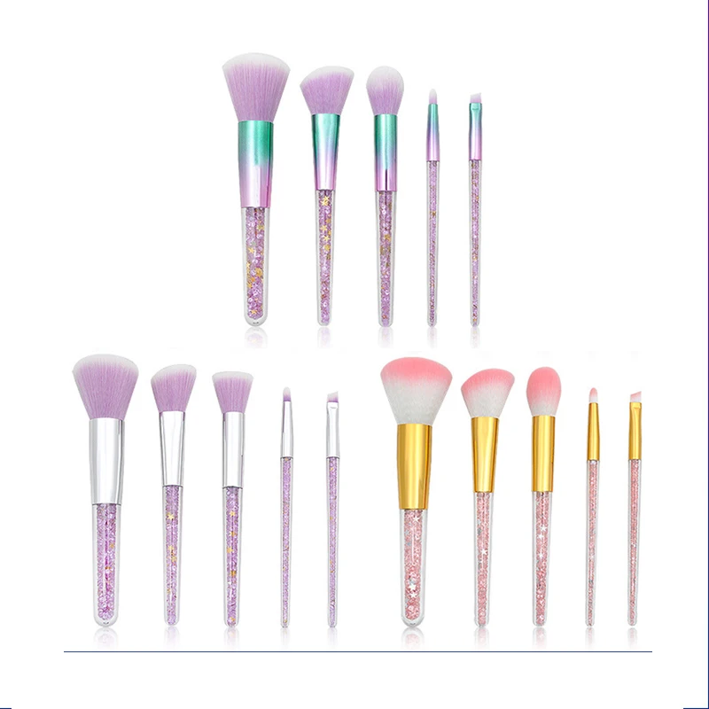 

Wholesale 5 Pieces Transparent Diamond Particles Custom Makeup Brushes Set, As picture
