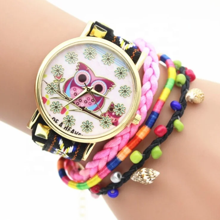 

Cute Owl Pattern Ring Bracelet Watch New Best Selling Ladies Watch Twins Quartz Watch, As shown