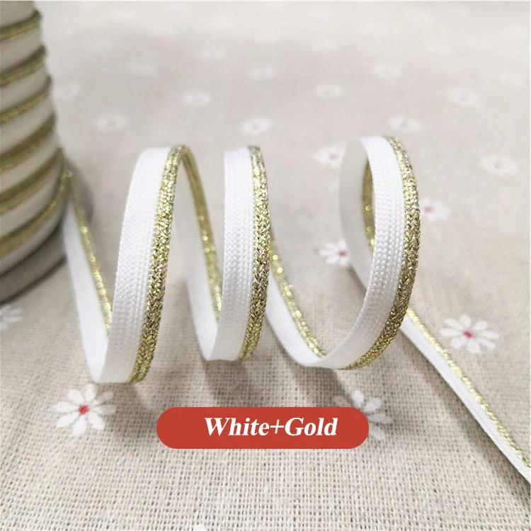 

White Golden Piping Cord For Sewing Clothes 100% Polyester Woven Piping Tape In Stock, 6 colors