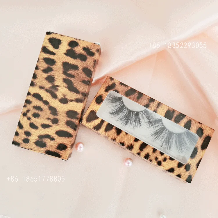 

Rectangular leopard pattern can custom private logo 3D mink lashes packaging box with window, Mixed