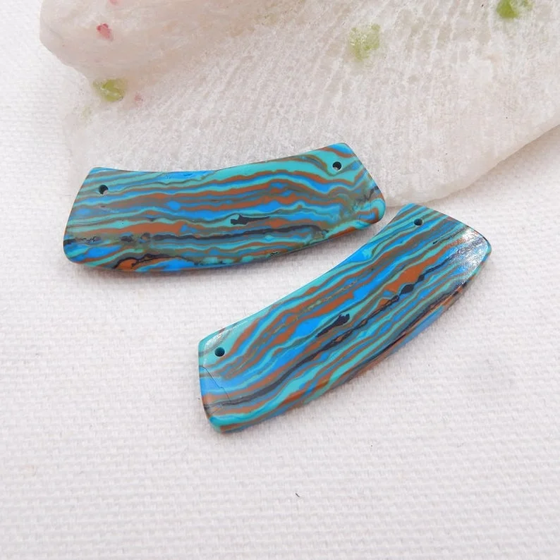 

Wholesale Rainbow Jasper Obsidian Double Hole Gemstone Earrings,44x14x3mm, Natural