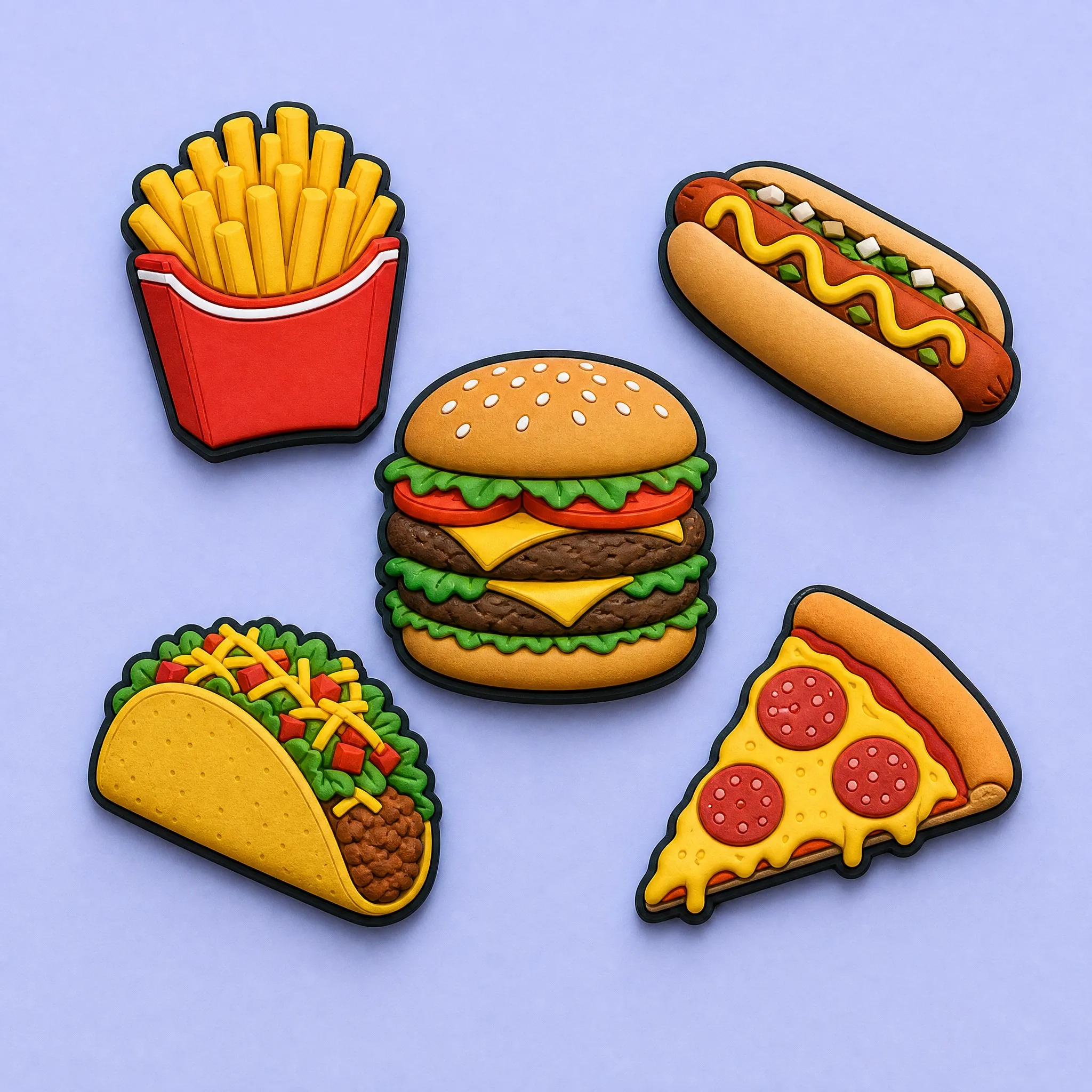 5-Piece Fast Food Magnet Set: French Fries, Hot Dog, Double Burger, Taco, Pizza