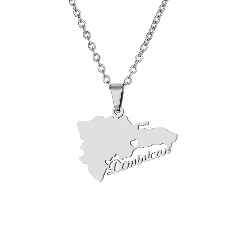 

New Stainless Steel Gold Dominica Map Necklace for Couple Jewelry, As pic